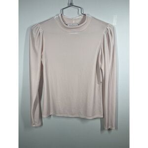 Rachel Parcell light pink velvet shirt top‎ blouse puff sleeve mock neck Size S
